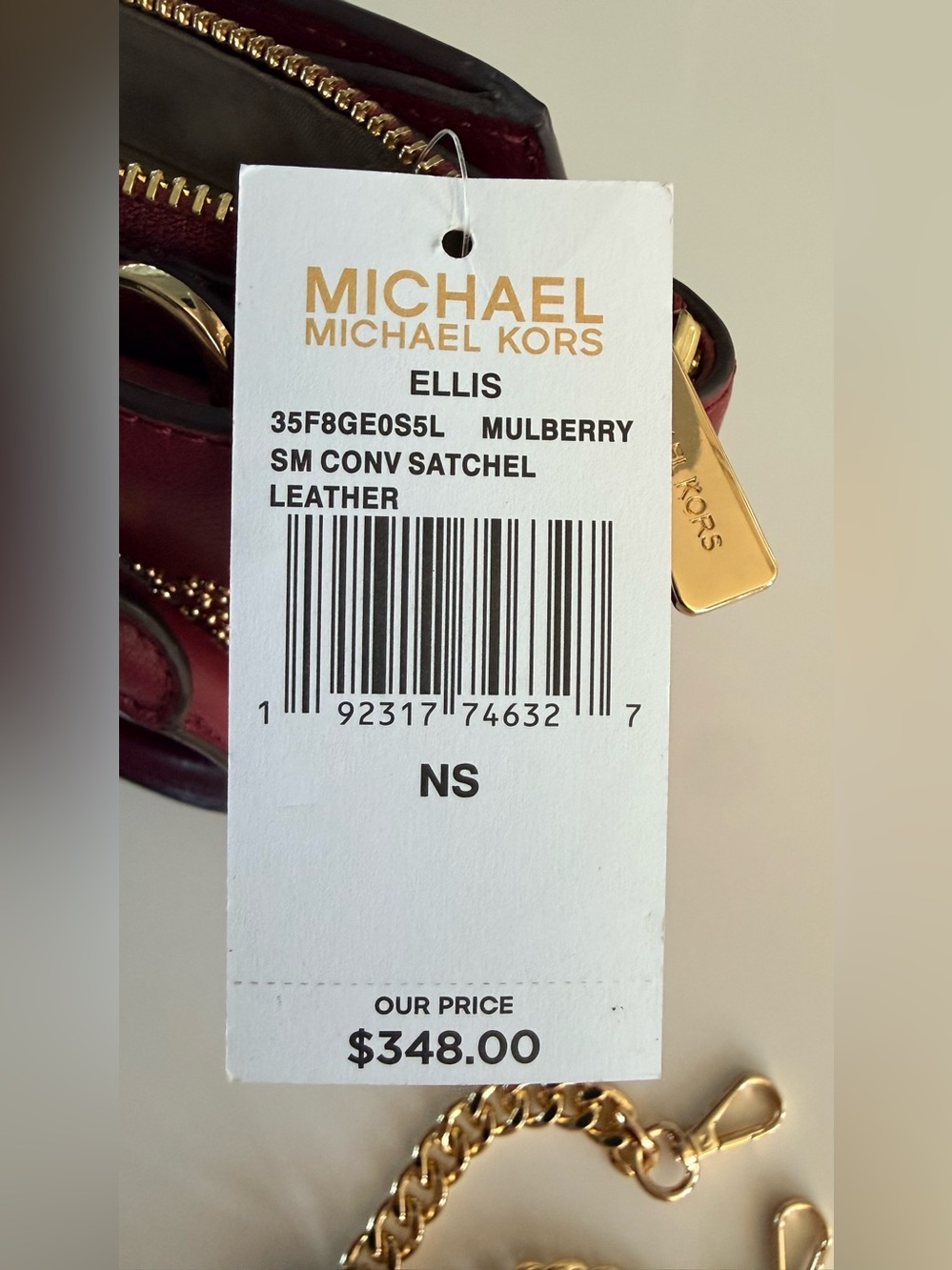 MICHAEL KORS Ellis Mulberry Convertible Leather Satchel with Gold Studs design - Picture 7 of 9